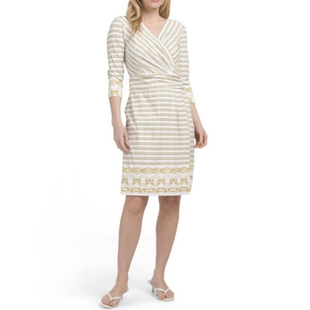 NWT J.McLaughlin Women's Brea Wrap Dress in Gold Optic Link